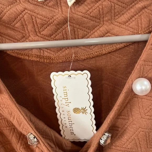 Simply Southern Rust Textured Midi Dress with Pearl Neckline - Picture 5 of 5